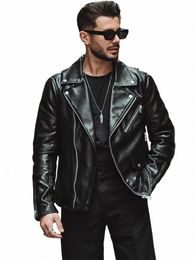solid Zipper Motorcycle Men's Leather Jacket Square Collar Street Overcoat Male Winter New Fi Handsome Clothing Men j36B#