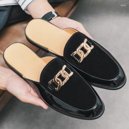 Casual Shoes Mules Men Leather Summer Slippers Sandals Male Slip On Loafers Fashion Flats Moccasins Black Zapatos