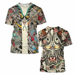 japanese Harajuku Printing T Shirt For Men Fi Samurai Mask Graphic T shirts Summer Leisure O-neck Pullover Oversized Tops r7Rn#