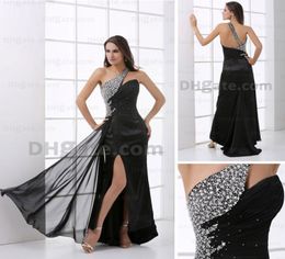 Famous One Shoulder Beading Evening Dress Rhinestone Black Chiffom Court Prom Dress Real Image HX18 dhyz 016844152