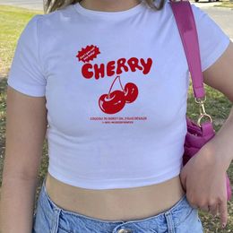 Cherry Crop Top Cute Cherries Graphic Tee Women Y2k Aesthetic Tops Lady Girls Sexy Slim Fit Baby Tee Summer Casual T-shirts 240315