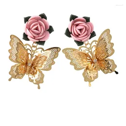 Dangle Earrings Brand Designer Fine Jewelry Gold Color Fashion Cute Crystal Rose Flower Butterfly Drop For Women Retro Gift