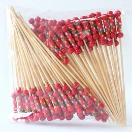 Forks Disposable Fruit Fork Bamboo Double Bead String Stick Creative Decoration Fashionable Pastry