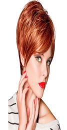 Short Pixie Cut Wig With Bangs Remy Brazilian Full Machine Made Top Human Hair Wigs For Woman Brown Straight Bob2413210