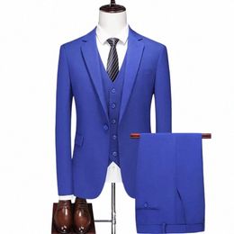 2023 Fi New Men's Boutique Busin Slim Solid Colour Suit Set / Male Slim Fit Double Split Dr Blazers Jacket Pants Vest p2nZ#