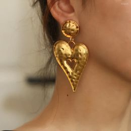 Dangle Earrings Europe Vintage Brass 24K Gold Plated Heart Pendant Exaggerated Large Ear Clip Women Jewellery Trendy