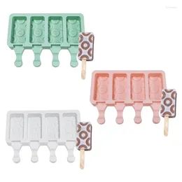 Baking Moulds 4 Cell Circle Pattern Popsicles Mold Non-stick Silicone Ice Cream Molds Homemade