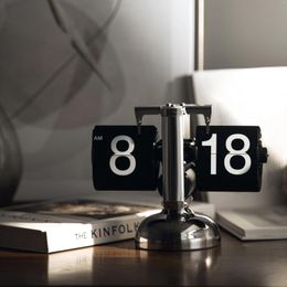 Table Clocks Retro Desktop Flip Clock Automatic Page Turning For Home Living Room Office Creative Personality Ornaments