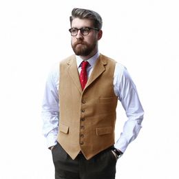 formal Sleevel Vests for Men Grey Men's Wool Blend Classic Vest Notched Lapel Waistcoat Single Breasted Suit Male Winter a1qu#