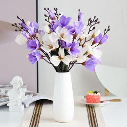 Decorative Flowers Artificial Silk Bouquet Magnolia Plant 5 Forks 20Heads Flower For Wedding Home Living Room Decoration Birthday Gifts