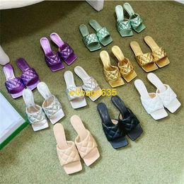 Lido Mule Sandals Botteg Veneta Slippers High Heels 2024 Summer New Ba Bread Diamond Grid Square Head Fashionable Sandals for Women Wearing Le have logo HBL7