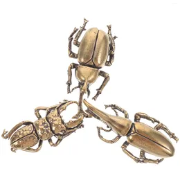 Decorative Figurines 3pcs Desktop Beetle Statue Brass Insect Figurine Ornament Tea Pet Decor