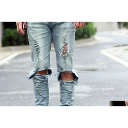 Men'S Jeans Fashion Clothing Fit Slim Men West Gd Style Slp Ripped Holes Designer Pencil Drop Delivery Apparel Dh4Iz