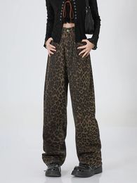Women's Jeans Leopard For Women Denim Pants High Waisted Baggy Y2k Loose Streetwear Hip Hop Straight 2024 Full Length