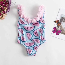 One-Pieces Baby Girl Swimsuits One Piece Swimwear Flower Printed Swimming Set Toddler Kids Beachwear Ruffle Bath Bikini Backless Swimwear 24327