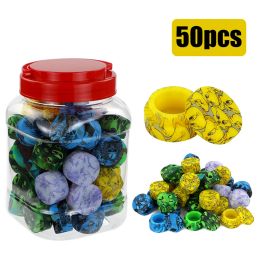 Jars 50pcs Water Transfer Printing 5ml Silicone Wax Containers Mixed Designs with Plastic Cans with Colourful Lids
