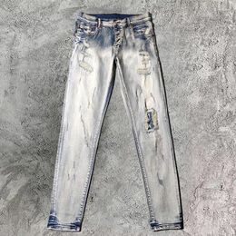 Men's Jeans European Ripped Holes Trousers High Street Hip Hop Men Quality Denim Pants Slim Hombres Streetwear