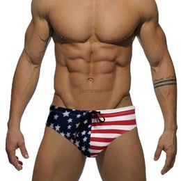 Men's Swimwear Mens Underwear Soft Swim Brief American Flag Sexy Underpants Summer Beach Swimming Trunks Beach Sports Shorts Bathing Suit 24327
