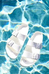 Sandals Slip on Casual Two Buckle Open Toe Sandals 2023 Design Women Outside Slippers Flipper Shoes Simple Soft Summer NewL2403