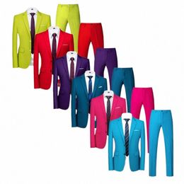 blazer and Pant Men Formal Busin Banquet Groom Wedding Suit 2Piece Large Size 6XL Pure Colour Male Slim Fit Tuxedo Dr Set 70Kc#