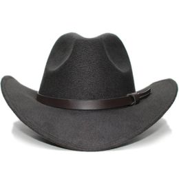 Big Large Plus Size Vintage Women Men Flet Wide Brim Cowboy Western Hat Cowgirl Funeral Formal Bowler Cap Leather Band 61cm 240327