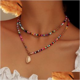 Pendant Necklaces Bohemian Lovely Colorf Rice Bead Necklace Double Layer Shell For Women Fashion Jewelry Drop Delivery Pendants Otxz4