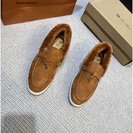 Loro Piano LP LorosPianasl topquality flat Charms slip embellished Walk suede on loafers Moccasins wool casual couple Genuine leather women Luxury Designers Dress