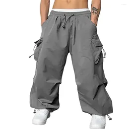 Men's Pants Plus Size Men Cargo Drawstring Elastic Waist Sweatpants Loose Deep Crotch Multi Pockets Breathable Long Trousers