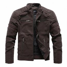 winter Motorcycle PU Leather Jacket Men 2023 Vintage Fleece Warm Multi-pocket Leather Coat Male Zipper Autumn Outwear Jackets q3n1#
