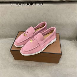 Loro Piano Top-quality Lazy Shoes Suede Velvety Dress Loafers Flats Shoe Luxury Designer Leather Womens British Style Spring Autumn Man Driver Car Summer Walk ZDQO