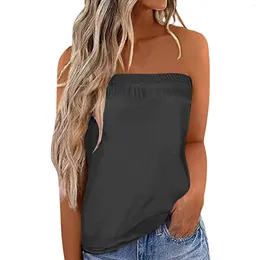 Camisoles & Tanks Women Casual Sleeveless Blouse Top Holiday Vacation Strapless Tank Solid Loose Shirt Summer Bandeau Women'S