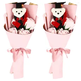 Decorative Flowers 2 Pcs Animal Bear Graduation Bouquet Banquet Decor Figurine Cloth Aunt And Uncle Gifts