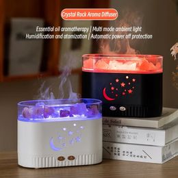 Crystal Salt Stone Fragrance USB Air Humidifier with Fire Flame Lamp 200ml Home Electric Ultrasonic Aroma Essential Oil Diffuser 240321