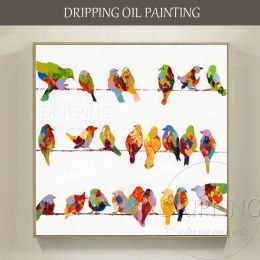 Calligraphy Professional Artist Handpainted High Quality 24 Birds Oil Painting on Canvas Modern Animal Birds Oil Painting for Living Room