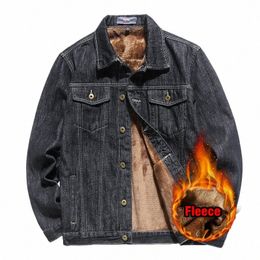 2022 New Men's Winter Warm Denim Jacket Classic Black Light Blue Fleece Thicken Slim Fit Jeans Jacket Plus Size 5XL 6XL 7XL 8XL g8Dk#