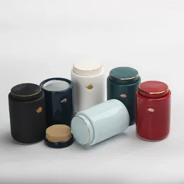Storage Bottles Creative Ceramic Tea Box Candy Jar Household Sealed Cylindrical Moisture Proof Nuts Coffee Bean Container