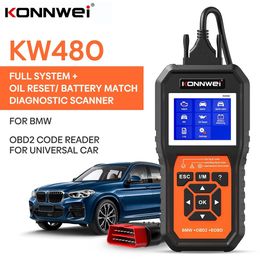 KONNWEI KW480 Obd2 Scanner for BMW Cars Obd 2 ABS Airbag SRS Oil REST Full Systems Diagnostic Tool Battery Match E38 E46