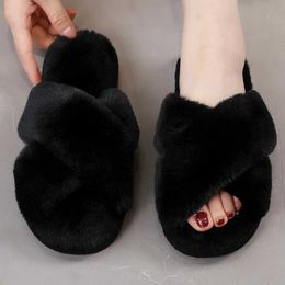 Slippers Slippers Women House Fur Fashion Warm Shoes Woman Slip on Flats Female Slides Cosy home furry slippers H240326DACI