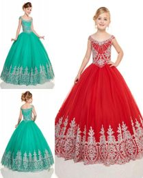 Chic Sliver Embroidery Little Girls Pageant Dresses Red Green Tulle Cap Sleeves Princess Cheap Flower Girls Prom Formal Dress For 5521788