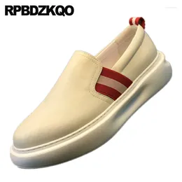 Casual Shoes Round Toe Skate Full Grain Leather Flatforms 45 Athletic Sneakers Large Size Thick Trainers Men Slip On Flats Sport Muffin