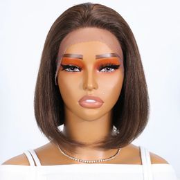 Sleek Short Human Hair Wigs for Women 4X4 Lace Closure Chocolate Brown Short Bob Wigs F4/30 Highlight Remy Brazilian Hair Wigs