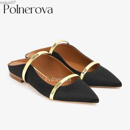 Sandals Pointed Toe Flat Mule Classic Designer Style Slider Colourful Locking Compact Apartment Used for Banquets Elegant Womens Leather SliderL2403