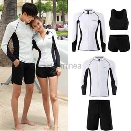 Men's Swimwear Rash Guard Long Sleeve Swimwear Women 2024 Patchwork Couple Two-Piece Swimsuit Men Surfing Swimming Suit Beach Diving Bath Suit 24327