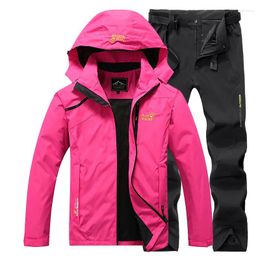 Racing Sets 2024 Woman Cycling Jacket Pants Hiking Sports Hooded Two Piece Breathable Warm Windproof Outdoor Clothing