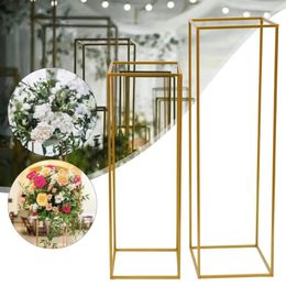 Decorative Plates 2pcs Gold Metal Flower Stand Geometric Column Wedding Floral Rack Decor Set Backdrop