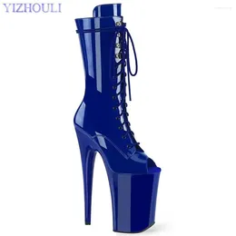 Dance Shoes 23cm Patent Leather High Heel Fish Mouth Boots Thin Waterproof Platform Pole Performance Model Runway