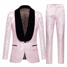 cjunto de 2 piezas para hombre, traje de Colour rosa c solapa negra, traje de novio guapo, esmoquin boda, traje Formal ncios, Blazer, Pant x1yO#