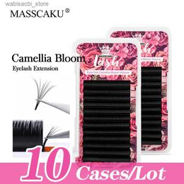 False Eyelashes 10Cases/lot MASSCAKU 12 Rows Automatic Flowering Individual Lashes Extension Self-Making Camellia Blooming Faux Mink Eyelashes24327