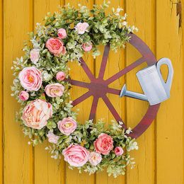 Decorative Flowers Creative Watering Can Wheel Wreath Love Bow Wedding Scene Decoration Props Minimalist And Fresh Floral