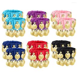 Charm Bracelets 1Pair Belly Dance With Coins Wrist Ankle Cuffs For Women Girls Gypsy Chiffon Costume Accessories